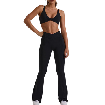 YOGA PANT CROSS WAIST FLARE - BLK