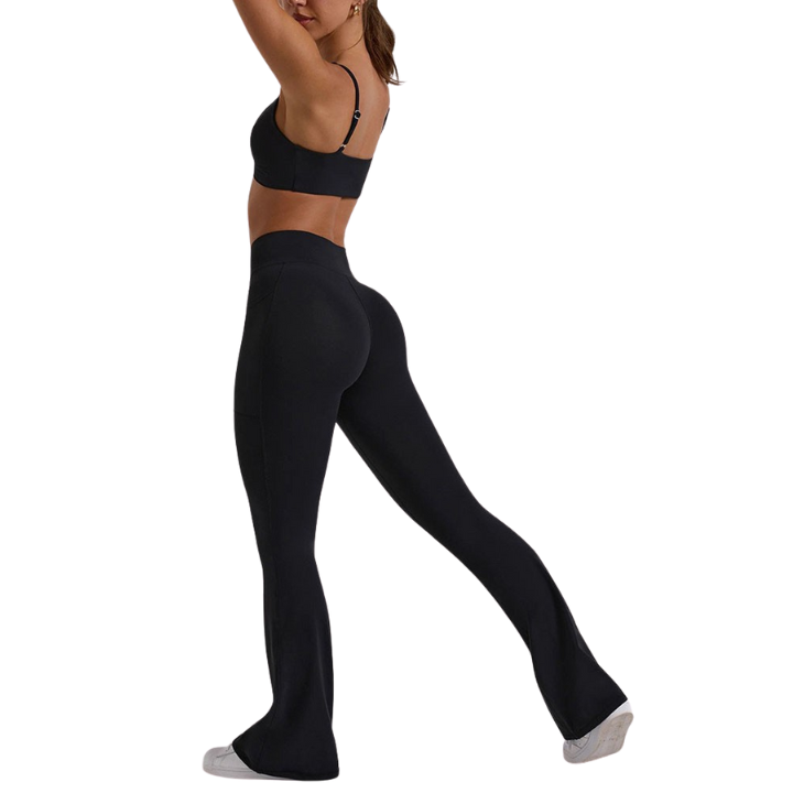 YOGA PANT CROSS WAIST FLARE - BLK