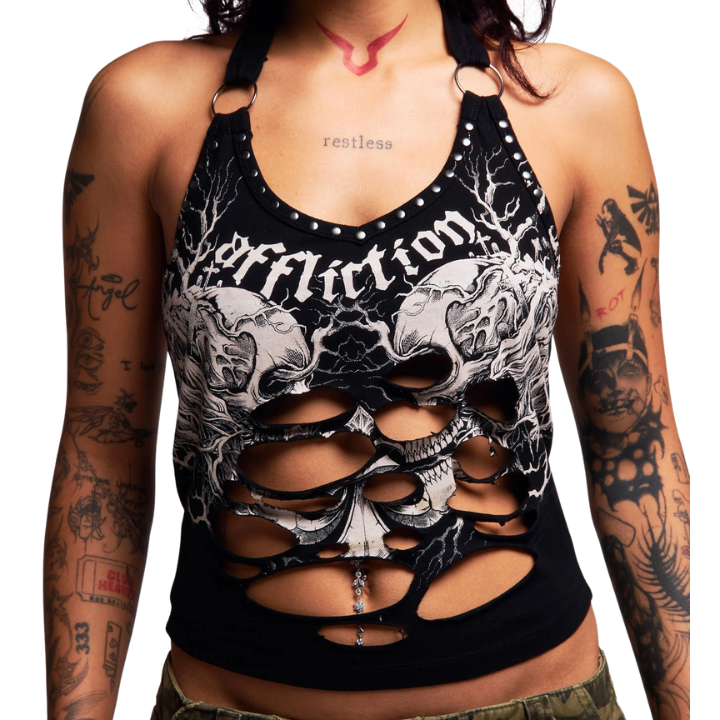 GIRLS HALTER UPROOTED - BLK
