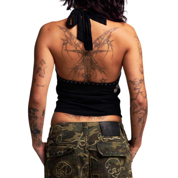 GIRLS HALTER UPROOTED - BLK