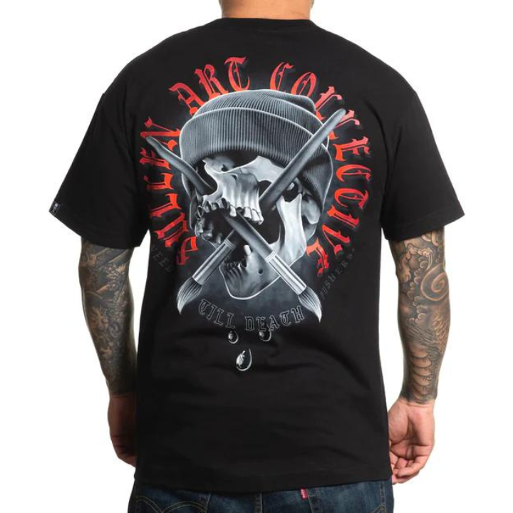 S/S SKULL AND BRUSHES - BLK